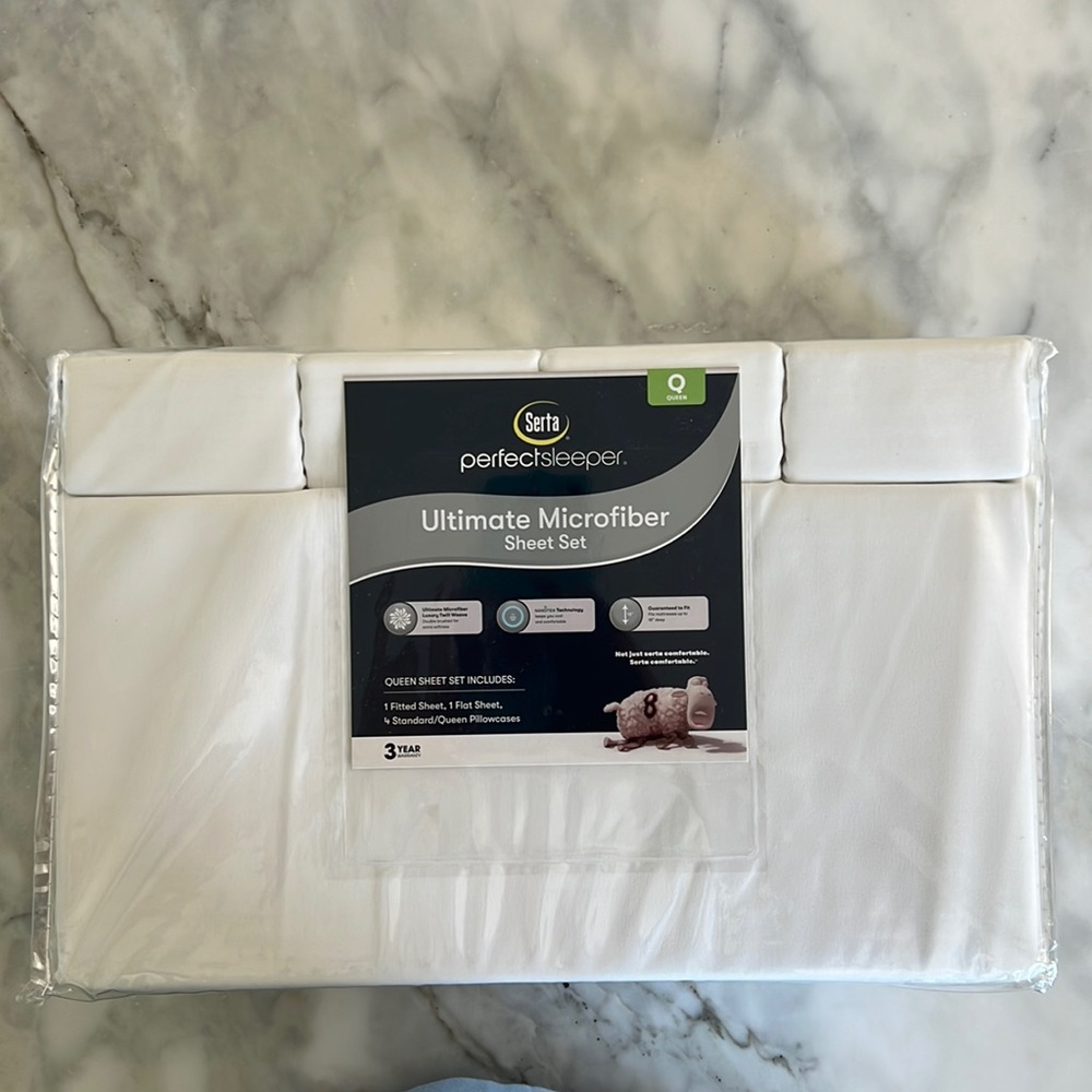 White Serta Perfect Sleeper Ultimate Microfiber Queen Sheet Set